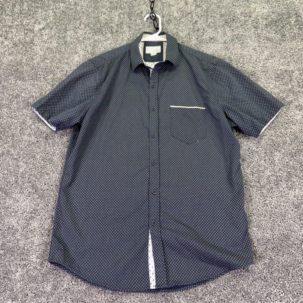 Craft + Flow Shirt Mens Small Navy Short Sleeve Button Triple Dot Stretch Fit